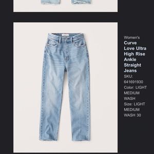 Abercrombie Curve Love Ankle Straight Ultra High Rise Sz 30/10R